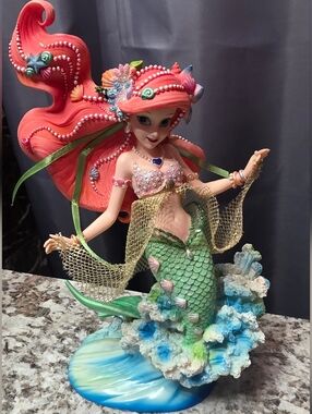 Disney Coral-Haired Mermaid Figurine with Green Scaled Tail